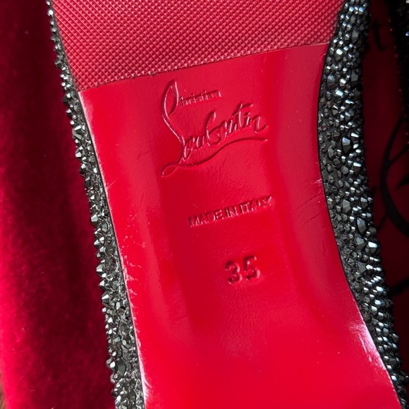 New Christian Louboutin Black Strass Leather Gozul Ballet Flats 35 - Picture 10 of 13